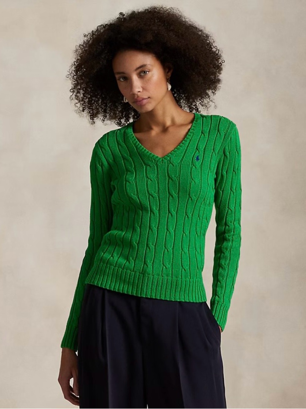 Ralph Lauren Bright Green Cable Knit Crewneck Sweater